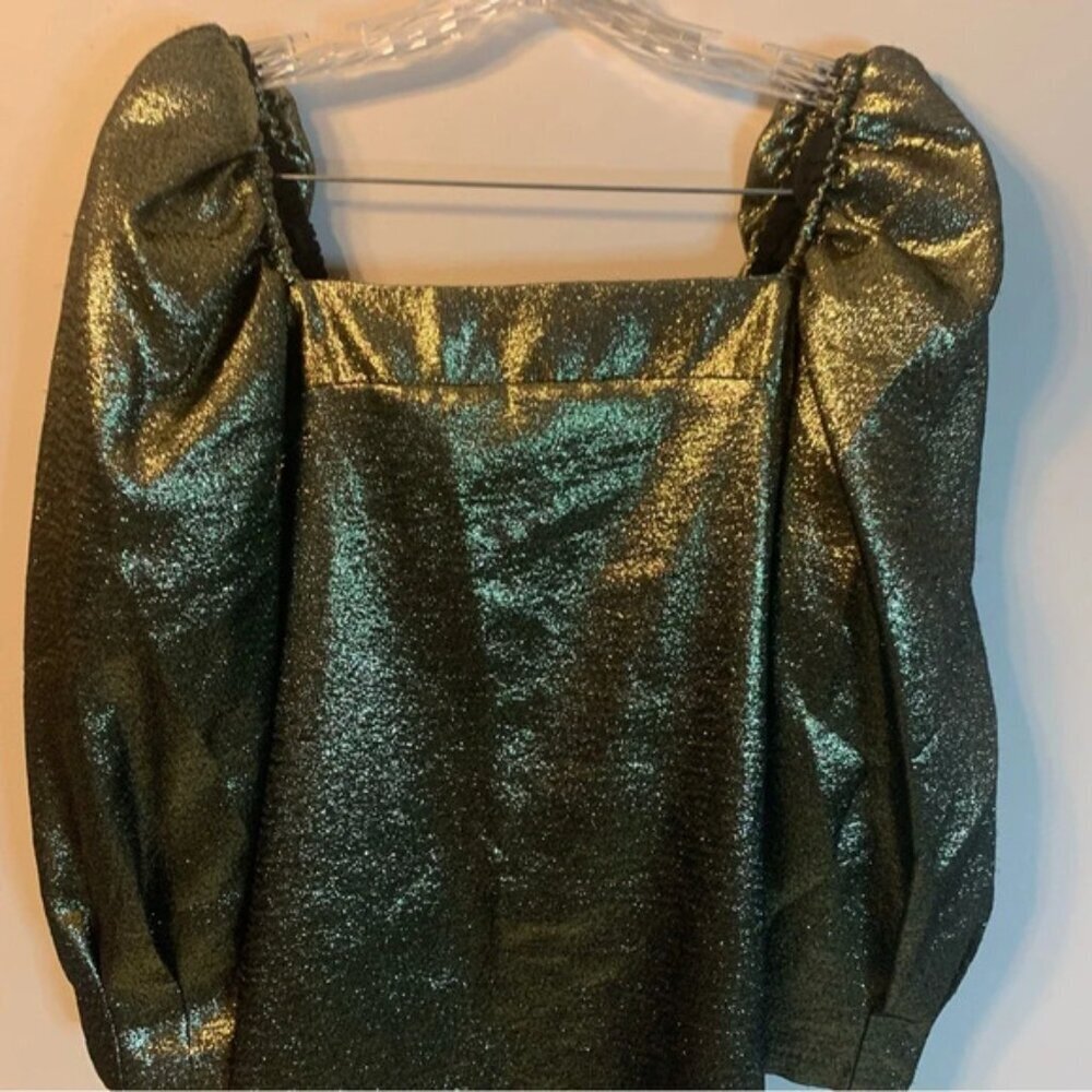 NWOT Sandro Julie Metallic Puffed Sleeve Woven Mini Dress 40 - Picture 15 of 16